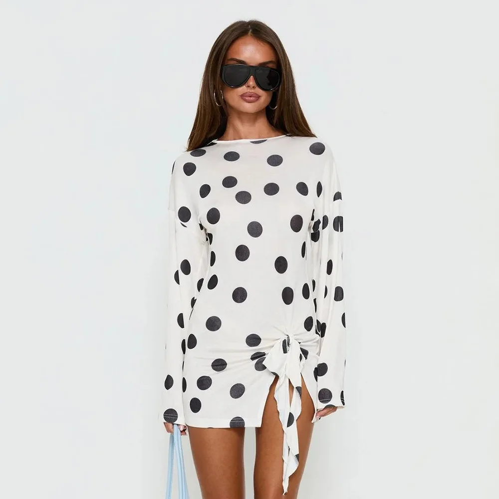 

European and American new elegant temperament polka dot dress, fashionable and sexy spicy girl slim fit short skirt for women
