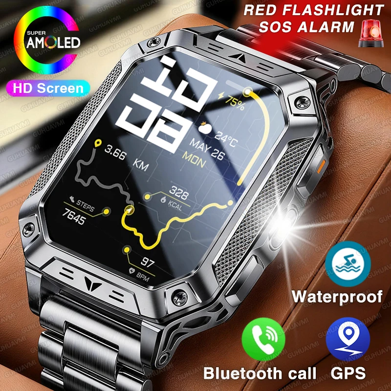 2026 New Military Outdoor GPS Tracker Smart Watch AMOLED 1400mAh Large Battery 10ATM Waterproof Voice Call Sports Fitness Bracel