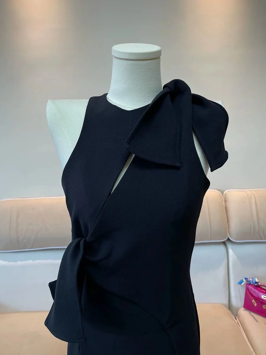 Eficácia de emaecimento coreano drama irmã  novo estilo high-end sensação em torno do pescoço envoltório bodycon vestido