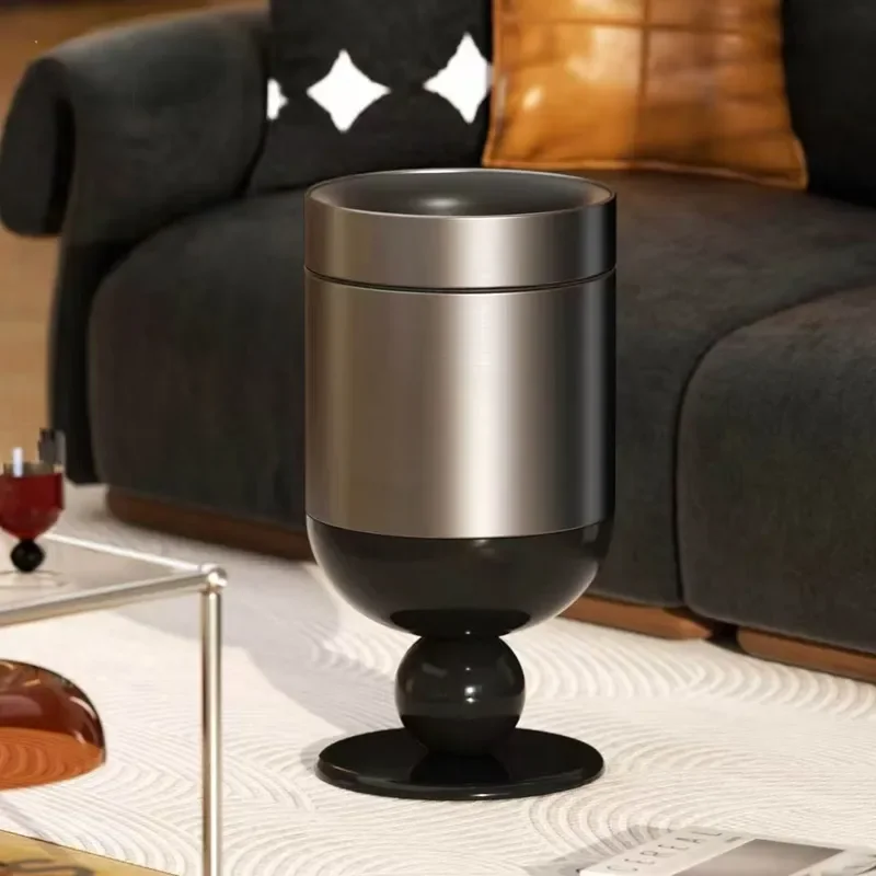 Stainless Steel Wine Glass Shaped Trash Can High Footed Open Top Waste Bin Light Luxury Antique Style Paper Basket for Living