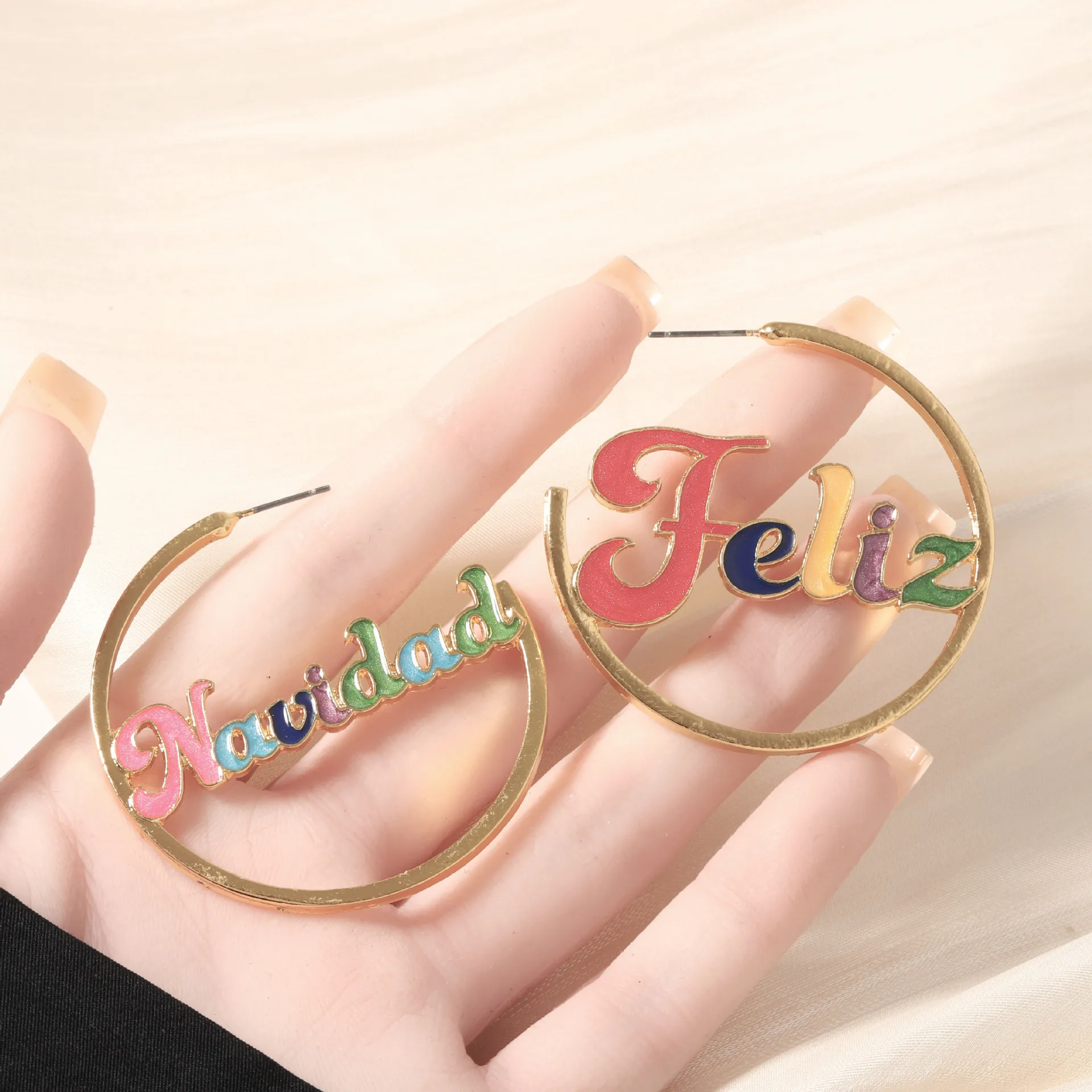 2025 Fashionable personality design, blessing letter stud earrings, simple hollow semicircle Valentine’s Day Jewelry gifts