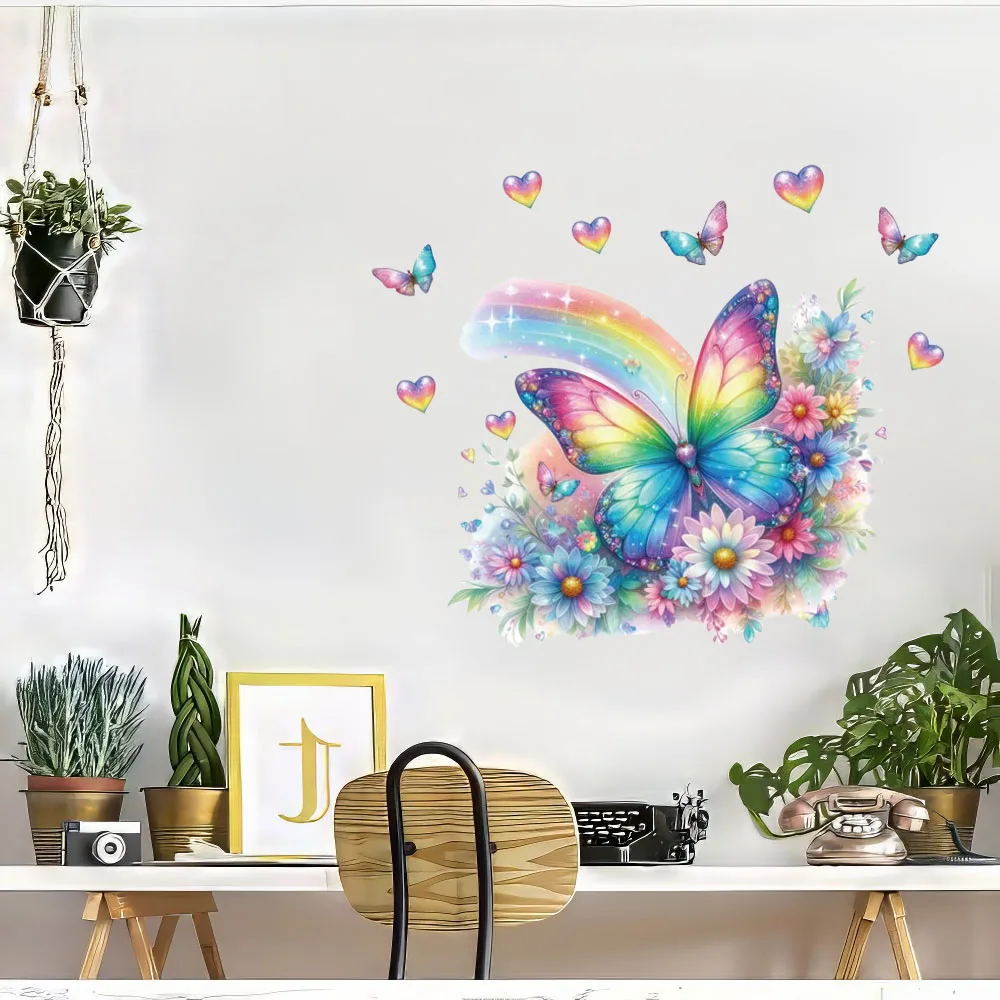 Love Rainbow Butterfly Flowers Cute Fairy Tale Style Stickers PVC Removable Decoration Beautify Room Baby Room Wall Stickers