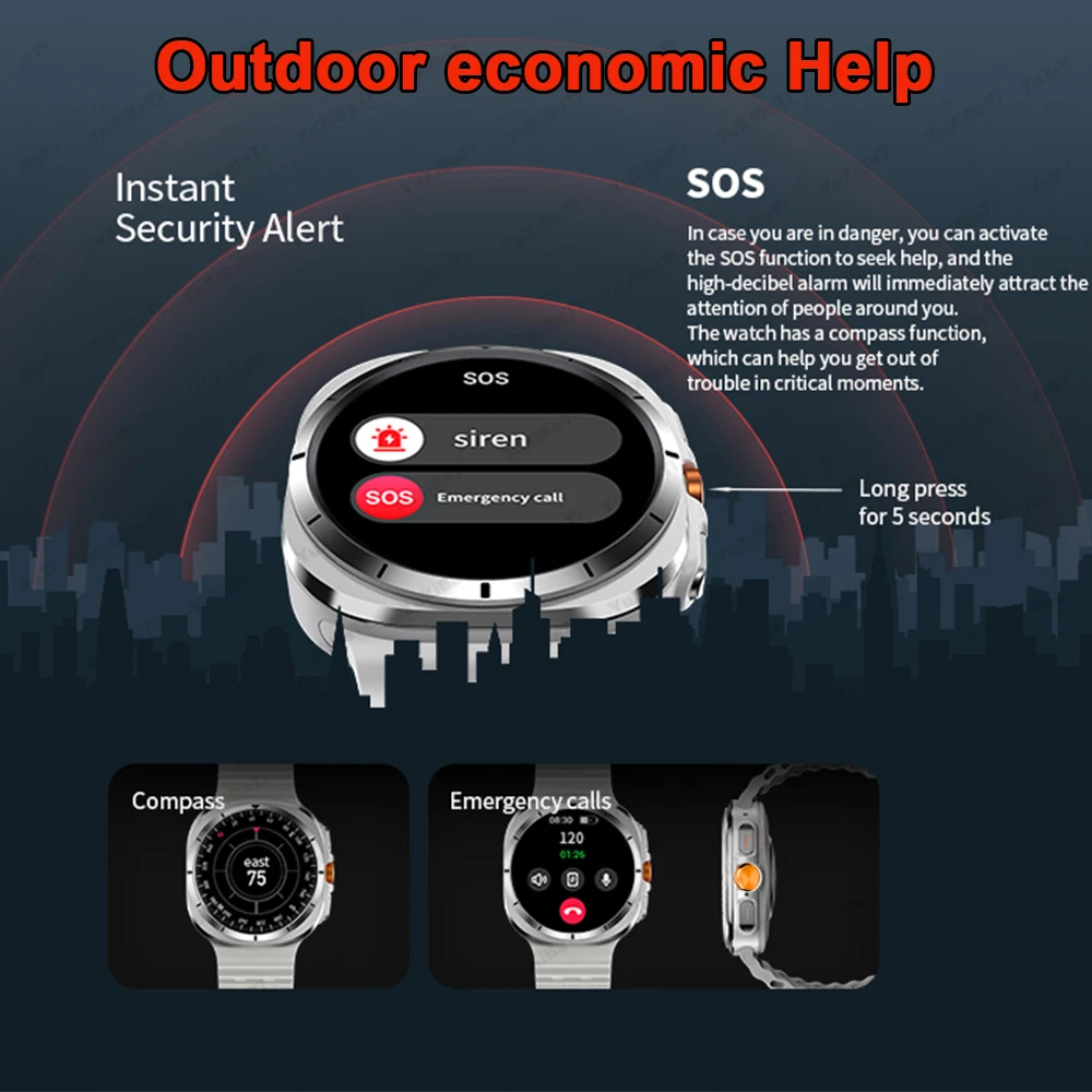 New Galaxy Watch 7 Ultra Men Smart Watch Men AMOLED HD Screen Multi-Function Sports Fitness GPS Tracker Health Women Smartwatch