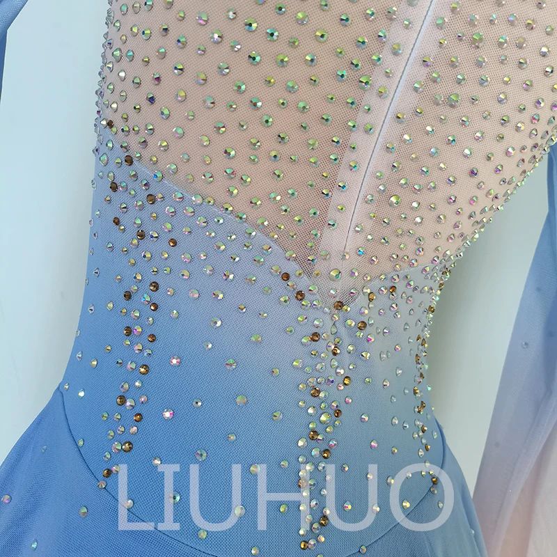 LIUHUO Figure Skating Performance Clothing Customized Longsleeves Children's Performance Clothing Blue Pink Gradient