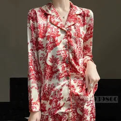 Women Pajamas Set Spring Summer Nightwear Print Flower Long Sleeve Trouser Suit Pyjama Pour Femme Loose Loungewear Homewear