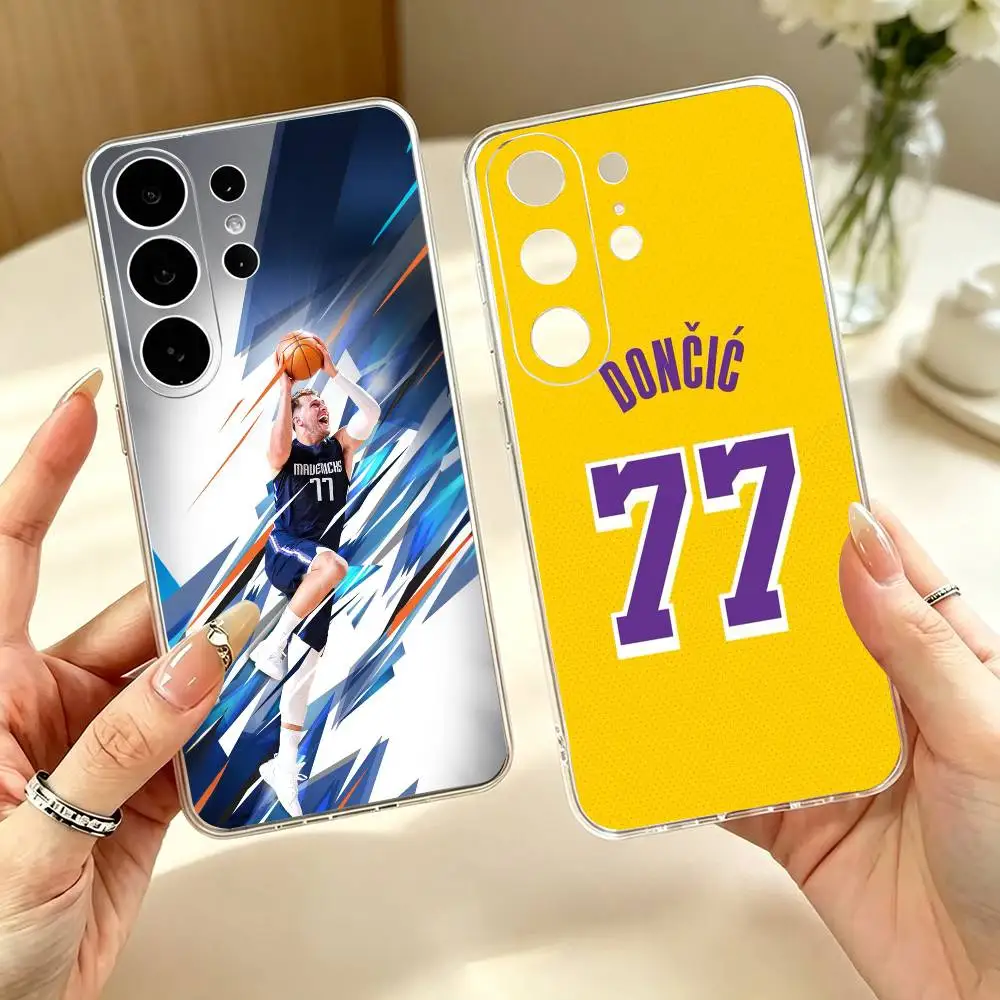 basketball Luka Doncic 77   Transparent Case for Samsung S24 23 22 21 20 FE Lite Plus Ultra Note 10 9 5G Cover
