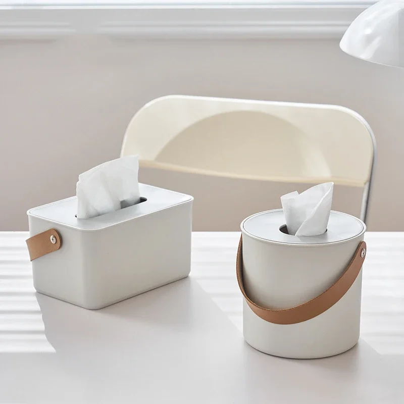 

Portable Household Tissue Box Round Square Napkin Storage Box for Table Top of Tea Table Restaurant Modern Simplicity White