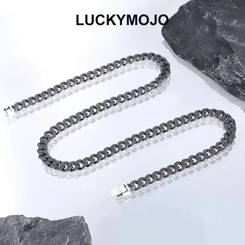 ZOCA Cuban Chain Men's S925 Sterling Silver  Necklace Zircon Bracelet Hip Hop Rock Neck Collar Jewelry