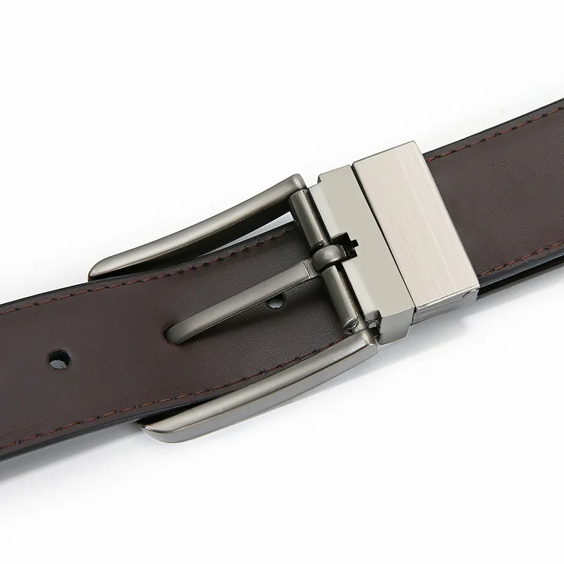 Men's belt with a rotating pin buckle Double-sided genuine leather belt Business casual youth pin buckle belt