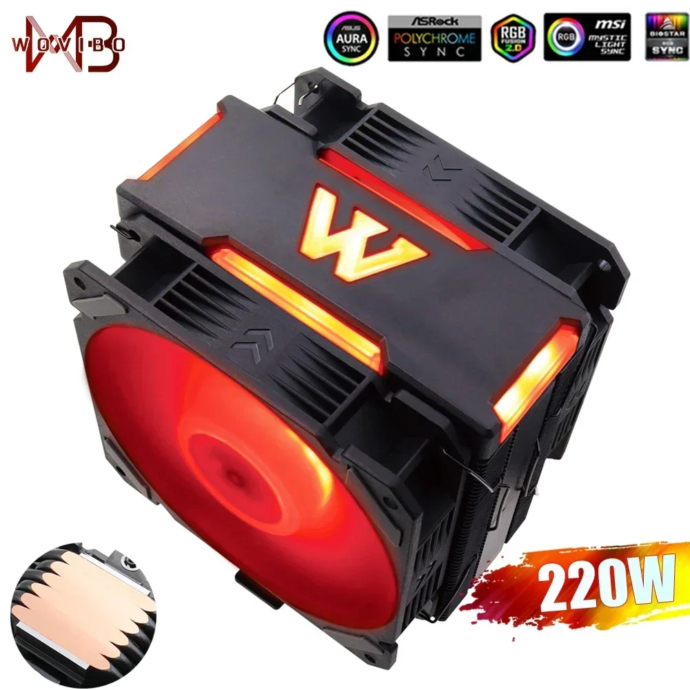 Wovibo CPU Cooler Fan 120mm 6 Heat Pipes Ventilador Ventilateur for Intel 1150 1151 1155 1700 2011 X79 X99 AMD AM4 AM5 Radiator