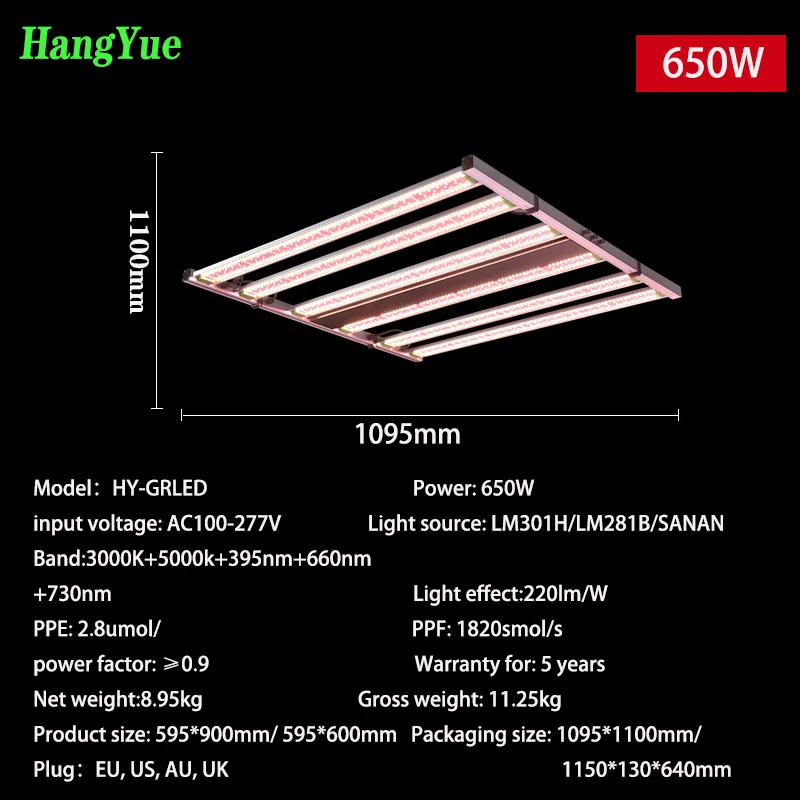 HangYue 400W 650W Full Spectrum LED Grow Light 220lm/W San-ng LM301H EVO Quantum Tech UV IR Turn For Plant Light