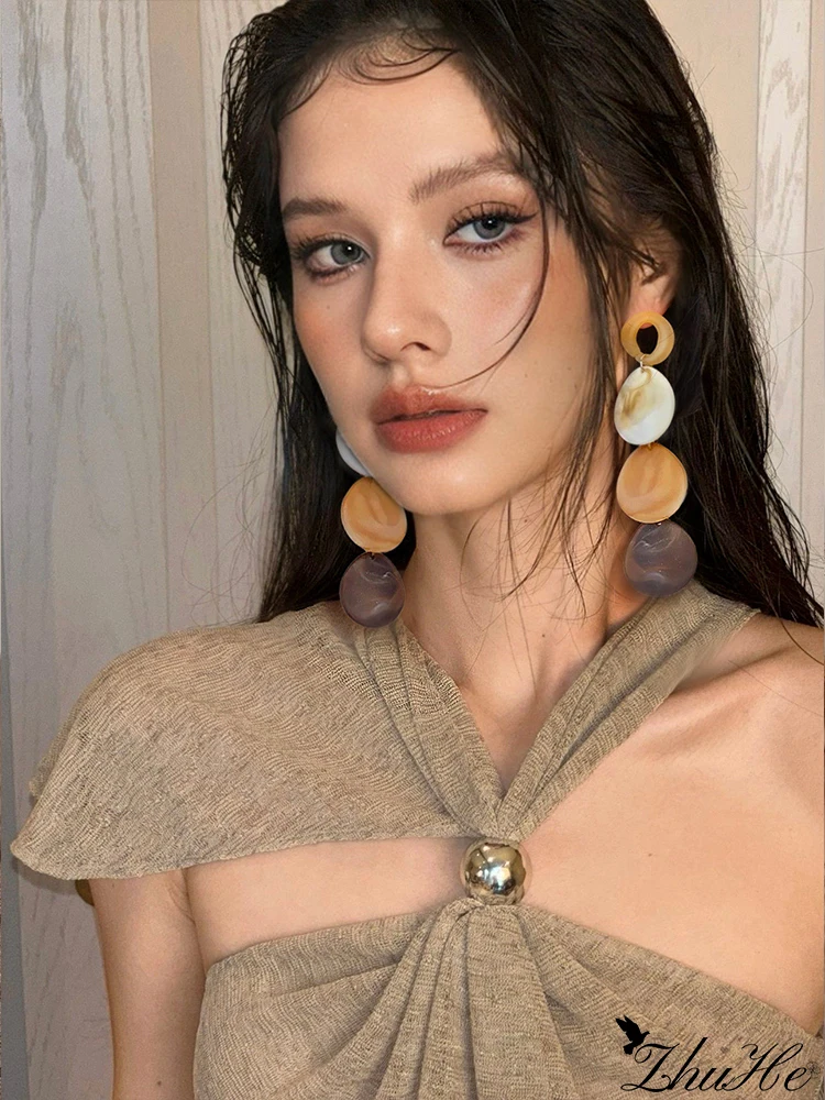 Summer Shell Tassel Earrings | Acrylic Oval Drop for Round Face | Luxury Vacation Boho Ear Jewelry Women