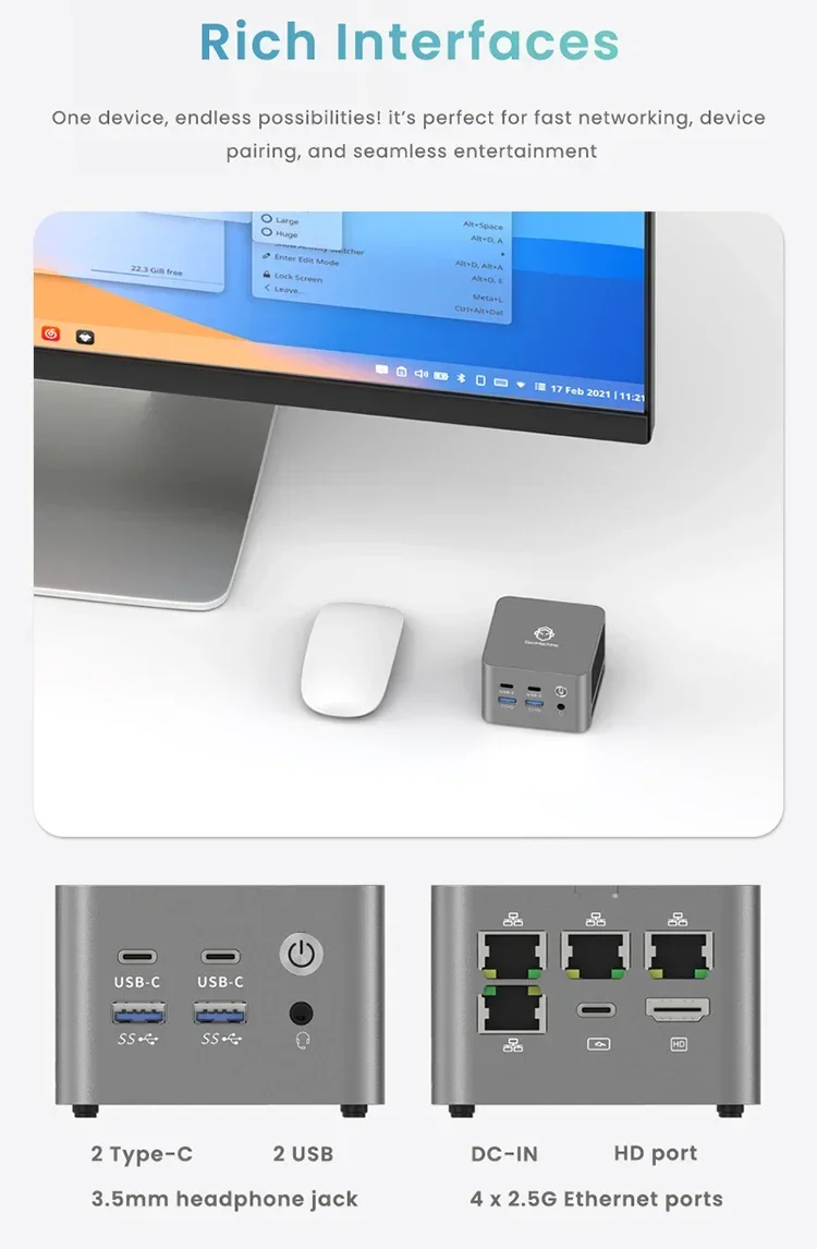 SZBOX AMD Ryzen 3 5425U كمبيوتر صغير 8GB 1 تيرا بايت LPDDR4X 4266 Windows 11 Pro WIFI6E BT5.2 كمبيوتر مكتبي للألعاب المكتبية