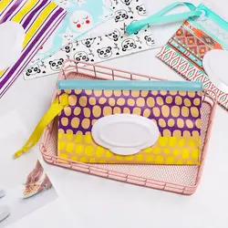 1pc Fashion Cute Flip Cover Snap-Strap Portable Baby Product Wet Wipes Bag Tissue Box Stroller Accessories Cosmetic Pouch