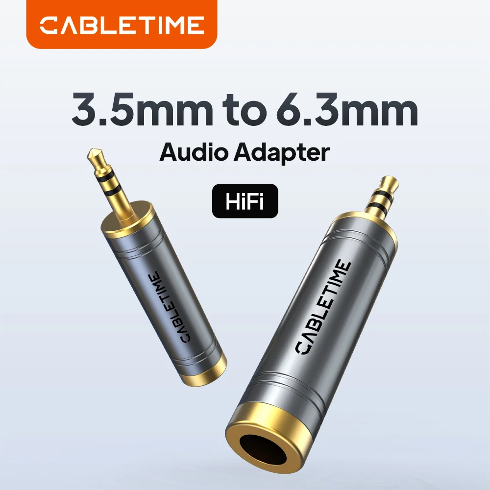 CABLETIME Audio Converter 3.5mm Male To 6.35mm Female Connectors for Amplifier Speaker AUX Cable Electric Guitar Adapter