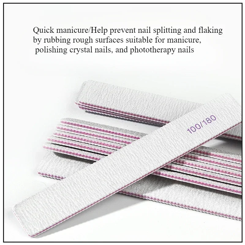 25Pcs Double Sided Nail Files For Manicure thick Sandpaper 100/180 Grit Curved Buffer Block Washable Manicure Tools Set