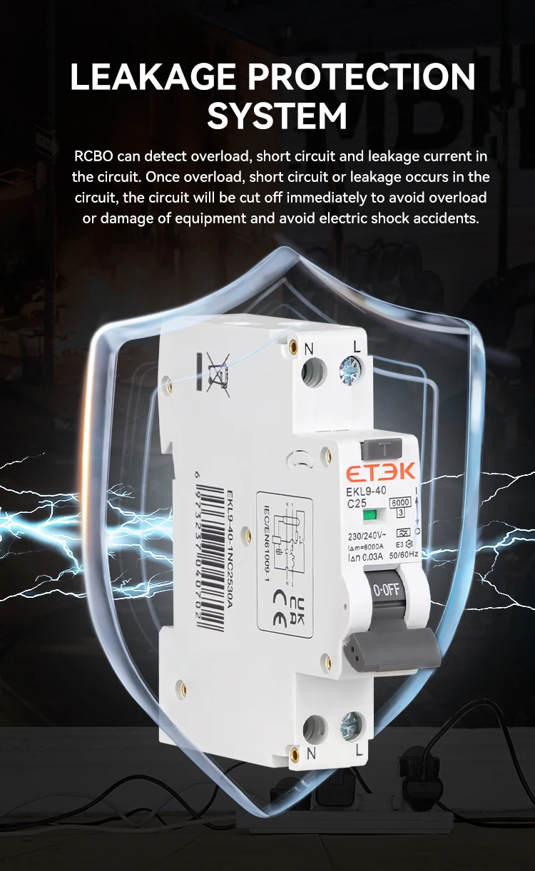 ETEC RCBO Typ A Fehlerstrom-Schutzschalter 6KA 1P+N DPN Mit Überstrom- und Leckageschutz 30mA EKL19-40 – Detail 3