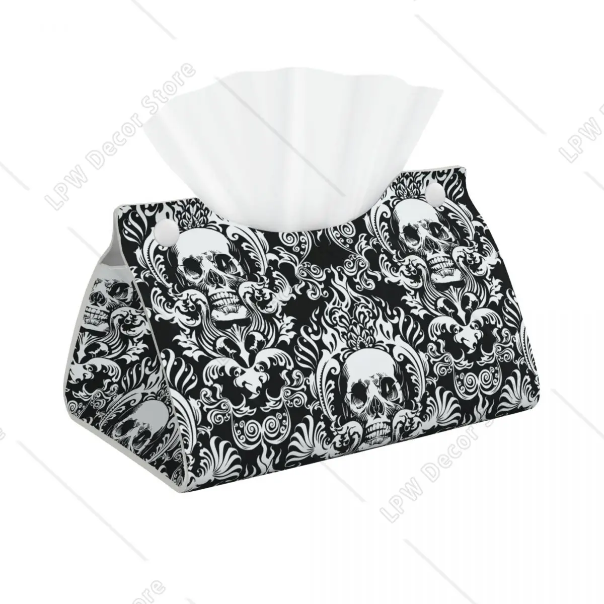 Custom Gothic Skull Flower Tissue Box Cover for Bathroom Car Goth Halloween Rectangular PU Leather Facial Tissue Box Holder