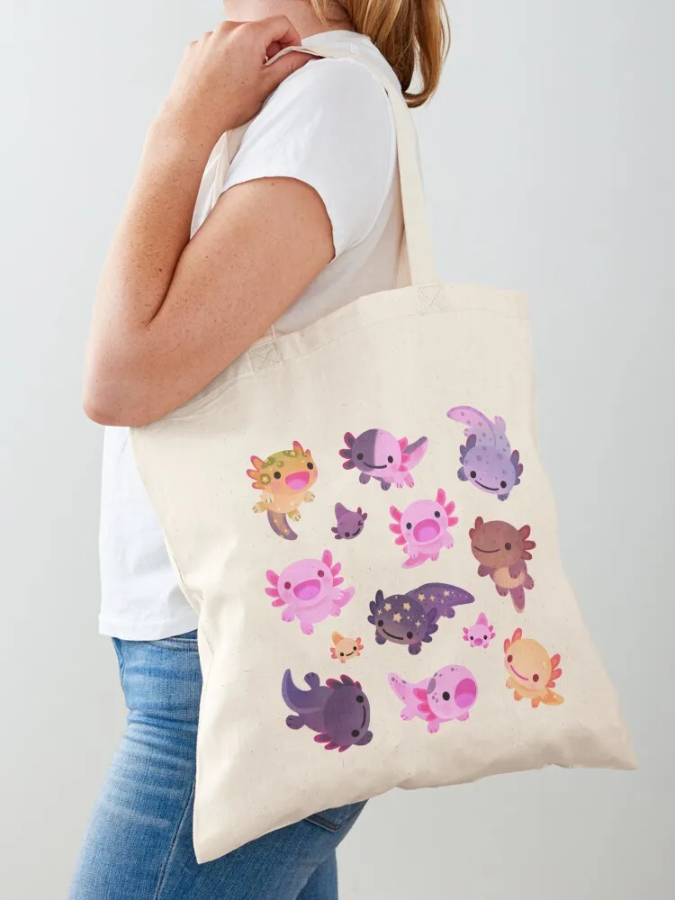 

Happy axolotl Tote Bag tote bags aesthetic Women's bags reusable grocery bags free delivery