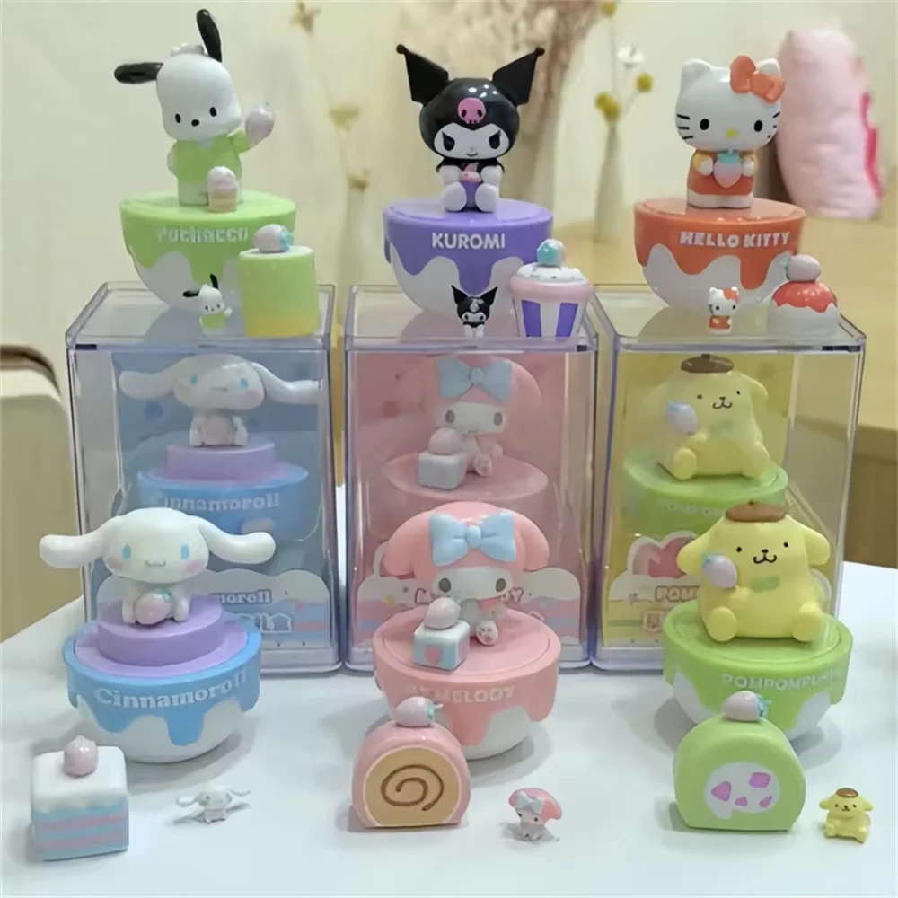 만화 헬로 키티 딸기 케이크 시리즈 6 스타일 귀여운 액션 피규어 CollectiIble 인형 데스크탑 모델 어린이 장난감 생일 선물