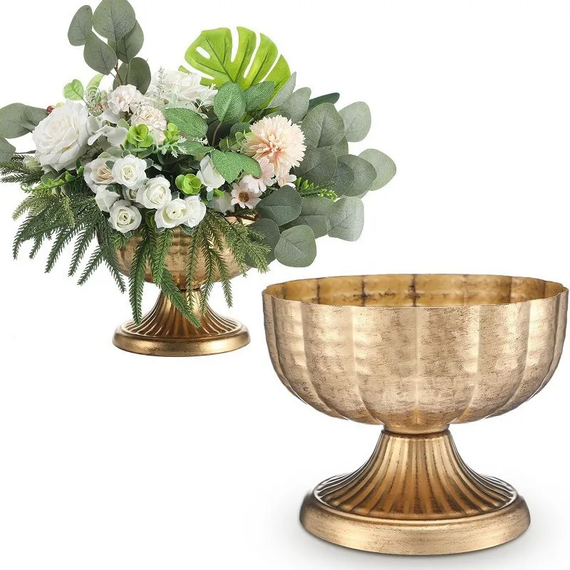 American-style Distressed Bronze Metal Flower Pot, 3D Polka Dot Wide-mouthed Large Vase.Table Flower Arrangement Container Decor