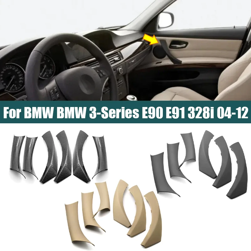 

Для BMW Serie 3 E90 E91 316 318 320 325 328i 04-12 6uds manija de puerta Interior de coche cubierta decorativa de estilo carbono