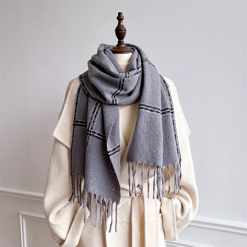 

Autumn Winter Luxury Women Scarves 180*30cm Men Thickening Warm Scarf Rainbow Plaid Tassel Shawl Cashmere Imitation Fashion Wrap