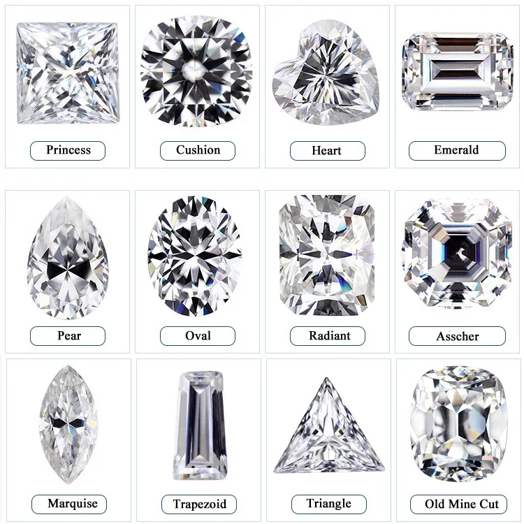 D Color Super White Moissanite Diamond Round / Oval / Pear / Radiant / Emerald / Heart / Princess / Cushion / Asscher / Triangle
