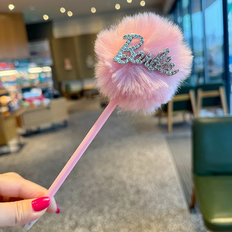 Barbie Girl Cartoon Hairball Player Accounting Pen Student Creative Ballpoint Pen Children Cute Stationery Women's Accessories