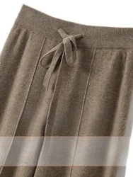 High Waist Knitted Wide Leg Pants Women's Autumn Winter Extended Floor Length Drawstring Straight Casual Loose Slimming