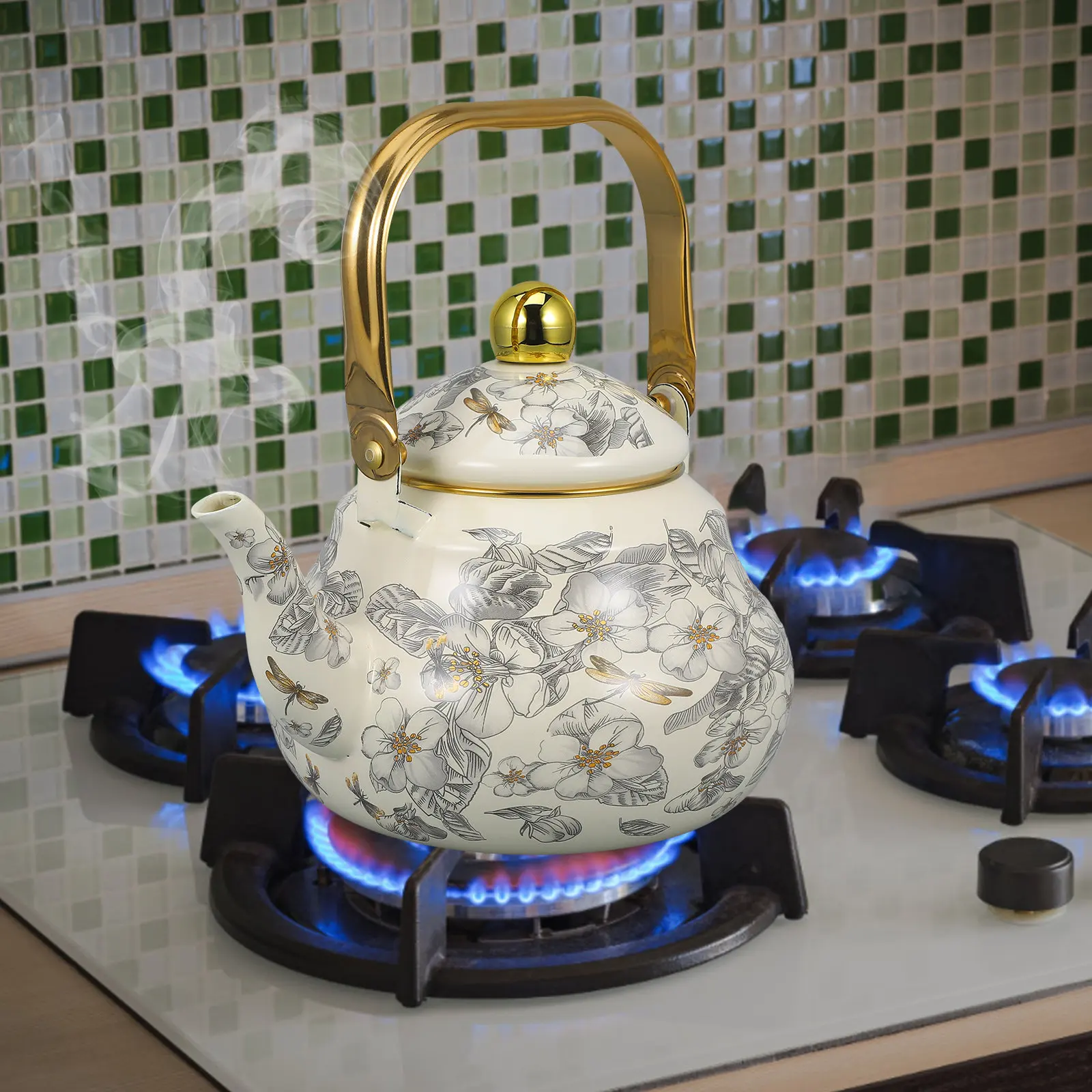 

Retro Enamel Tea Kettle with Even Heat Distribution Flat Bottom Design for Tea Or Home Use Stovetop Boiling Pot