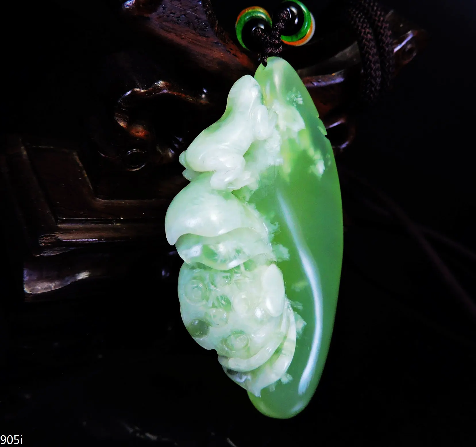 

Jade Jewelry Natural Jade Pendant Necklace Hand-Carved frog&lotus flower Jadeite Necklace Pendant Gift No Treatment 905i