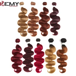 KEMY-extensiones de cabello humano ondulado, mechones de pelo rubio, marrón y rojo, 8-26 pulgadas, 1/3 unidades