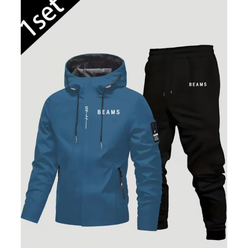 New men's jacket + pants set, versatile two-piece jacket for office, outdoor leisure, and fashion sports in autumn and winter