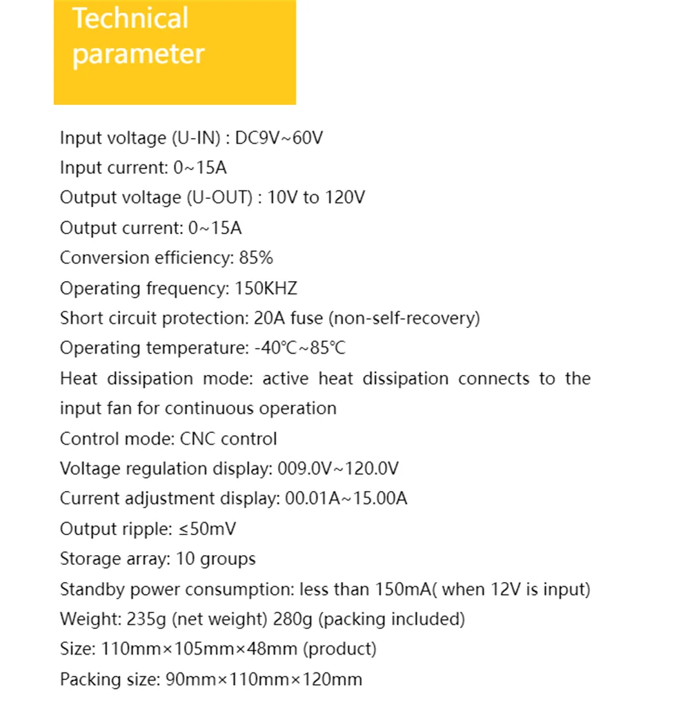 Produktbild von MPPT-Step-Up/Down-Konverter 7–80 V Eingang, 1,4–79 V Ausgang, 0–20 A, 300 W, LCD – Für Solar, Lithium-Akku, LED