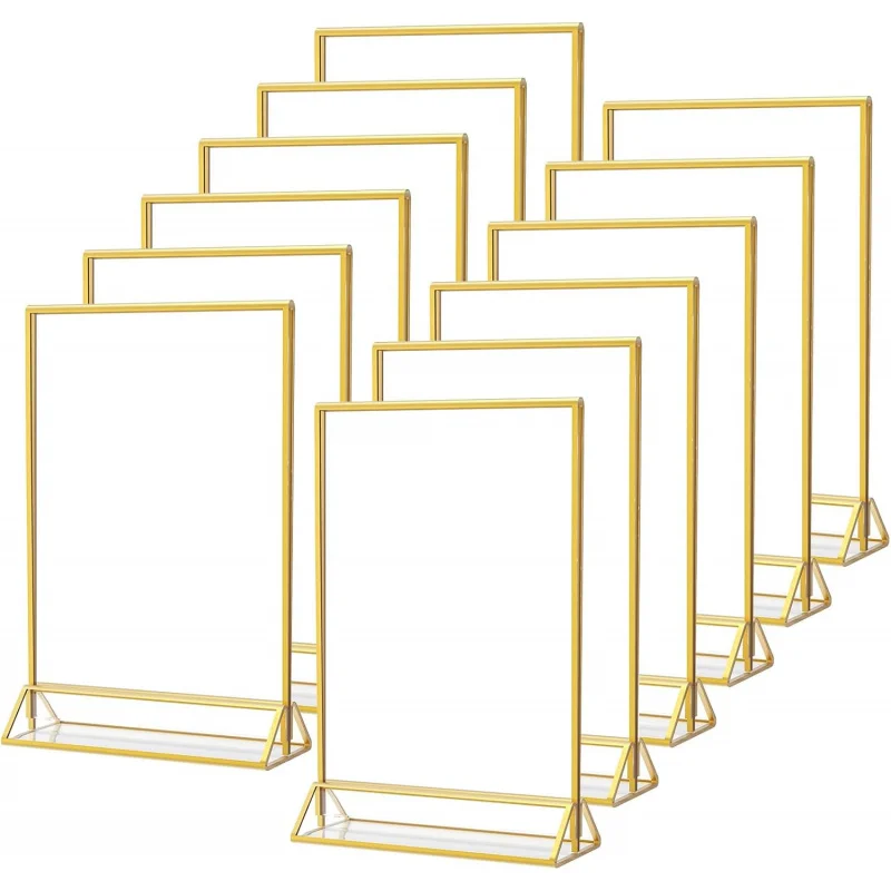 4x6 Gold Acrylic Sign Holder 12, Wedding Gold Table Number Holders, Double Sided Picture Frame Paper Stand Photo Display, C
