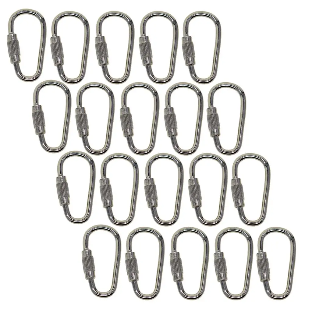 10 buah Carabiner gantungan kunci gesper sekrup baja, Gantungan Kunci Camping d-hook alat luar ruangan untuk berkemah, memancing, mendaki gunung, bepergian