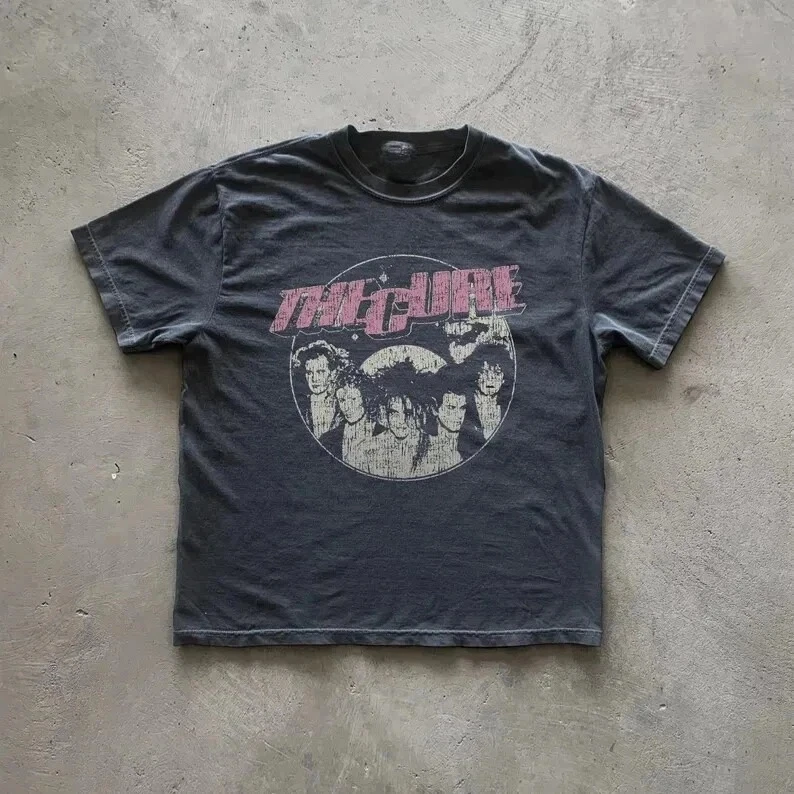 Men's Summer Vintage The Cure T-Shirt Cotton and Breathable Tee Men's Round Neck Streetwear Oversized Short Sleeve