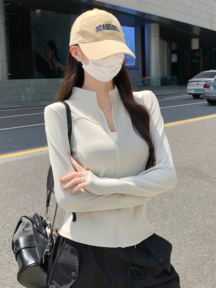 Chaqueta Cortavientos Coreana con Cierre y Cuello Alto para Mujer, Estilo Informal, Ajustada, para Viajar, Versátil, Deportiva