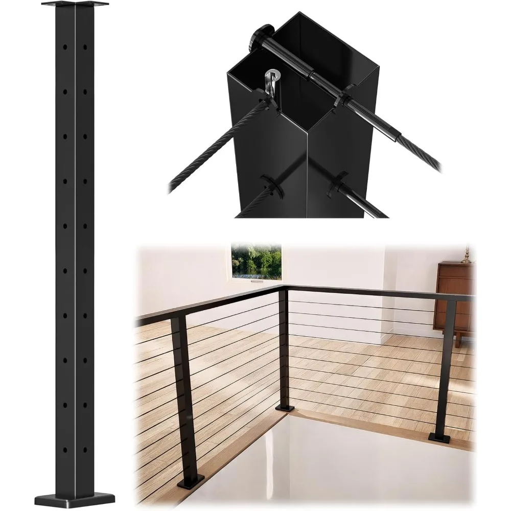 

Surface Mount Stainless Steel Cable Railing Post Kit 36 Inch T-Drilled Corner Post for Indoor Outdoor Stair Railing