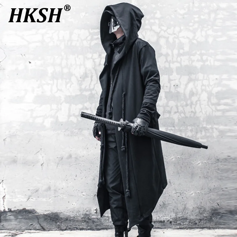 

HKSH Men's Tide Spring Autumn Darkwear Warrior Large Size Windbreaker Gothic Chic Trench Coat Punk Cloak Hooded Wizard HK0195