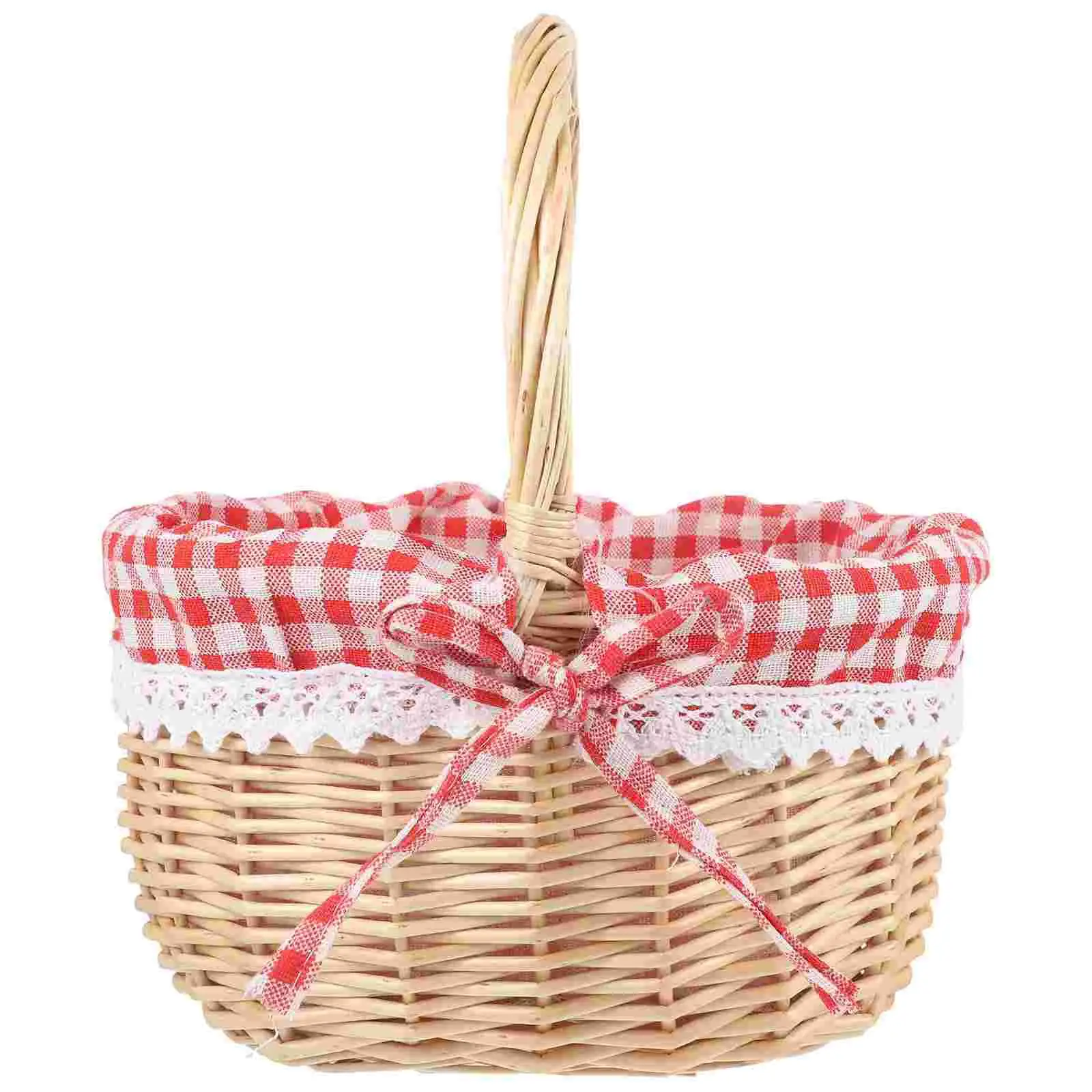 Zerodeko Little Red Riding Hood Basket Hand Woven Picnic Bag Gift Basket Wicker Storage Basket Linen Inner Basket Storage