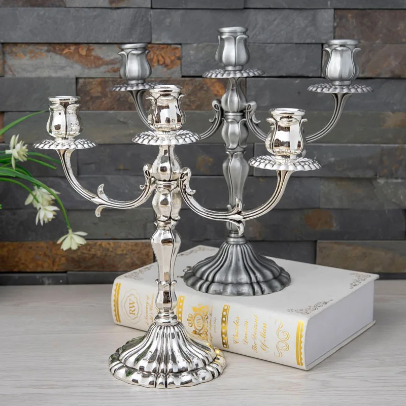 

Antique 3 arm Metal candle candlestick Candle Stick Holder For dining table center decoration CH07
