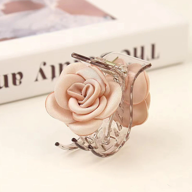 

Satin Camellia Flower Hair Claws Clip Ponytail Holder Barrettes Romantic Flower Hair Clamp For Women Girls Hair Accessories