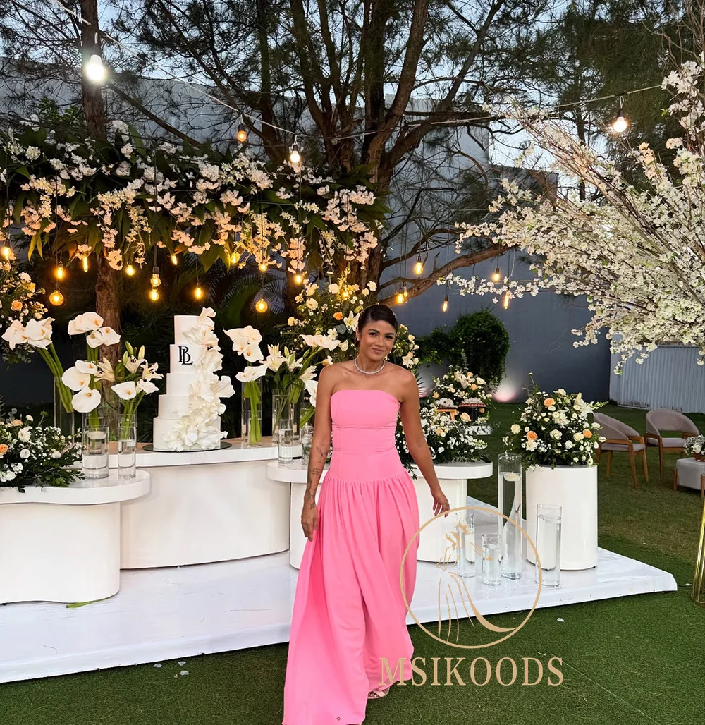 Msikoods-vestidos de graduación rosas, vestido largo plisado para fiesta de cumpleaños, vestido de dama de honor hasta el suelo, vestido de invitados de boda personalizado, 2025