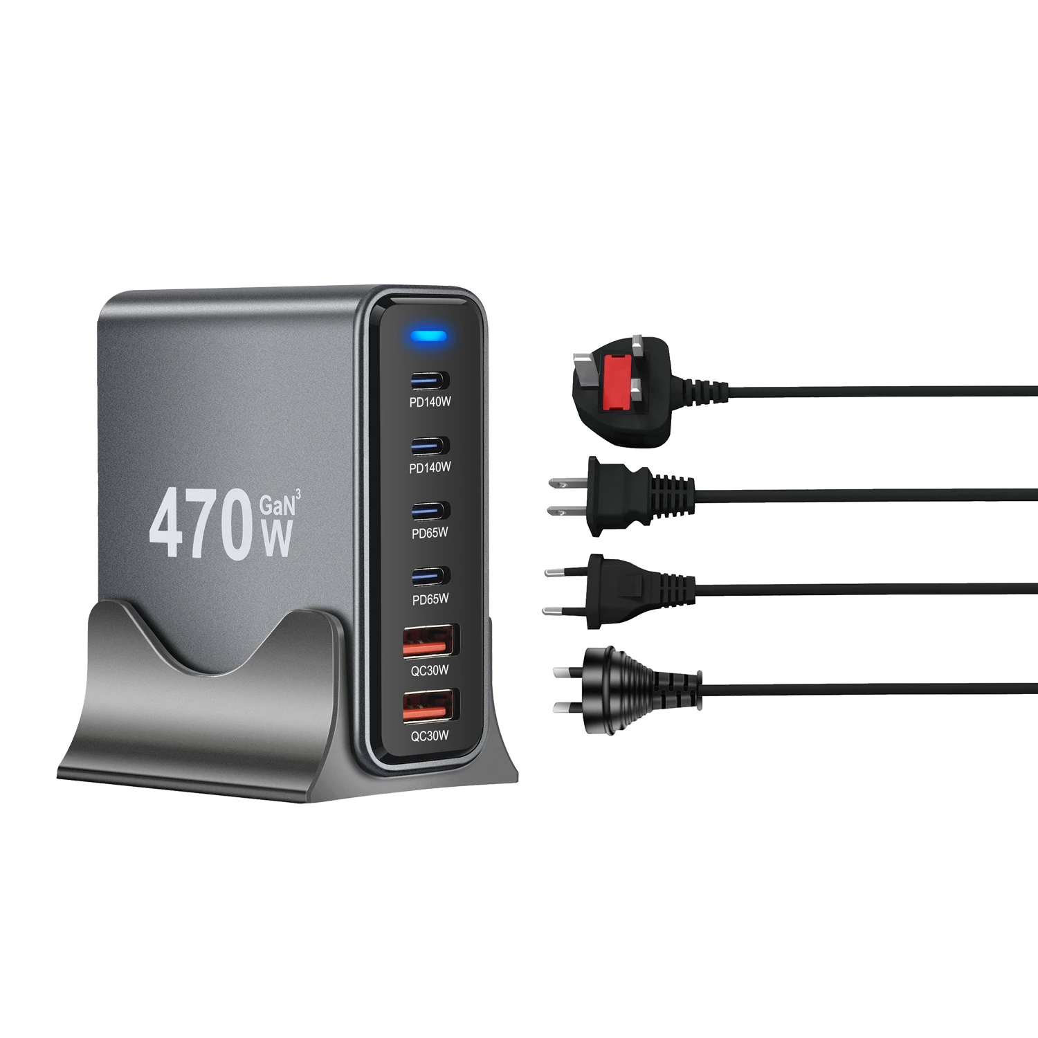 

Зарядное устройство GaN 470 Вт PD3.1 USB C Fast Desktop 6-портовое зарядное устройство PD Type C Fast Charge 3.0 USB Fast Charger для iPhone16 15 Samsung