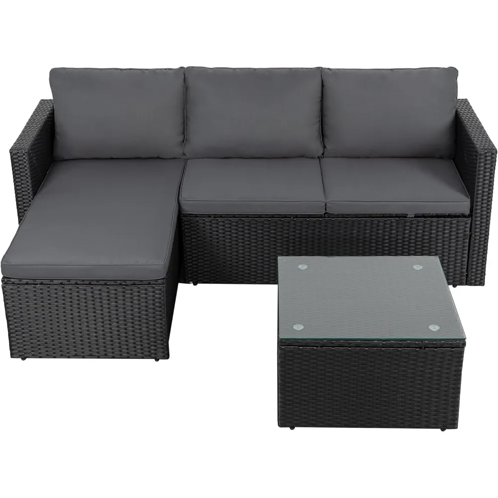 

Outdoor Courtyard Furniture Set, Outdoor Sofa Combination, All-Weather Wicker Rattan Chair, 3-Piece Set