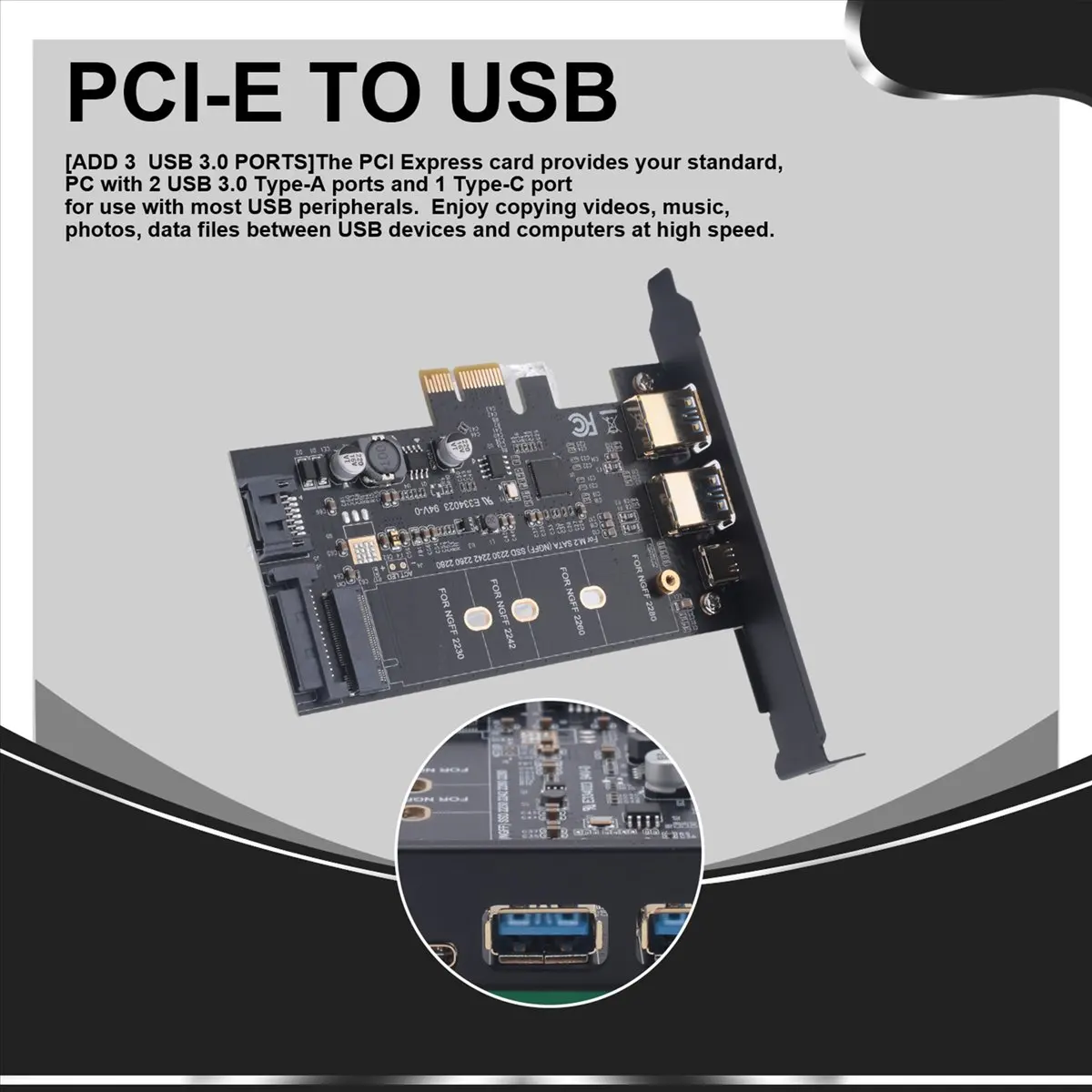 (DT37) PCI-E to USB 3.0 PCI Express Card Incl.1 USB C and 2 USB A Ports, M.2 NVME to PCIe 3.0 Adapter Card with Bracket
