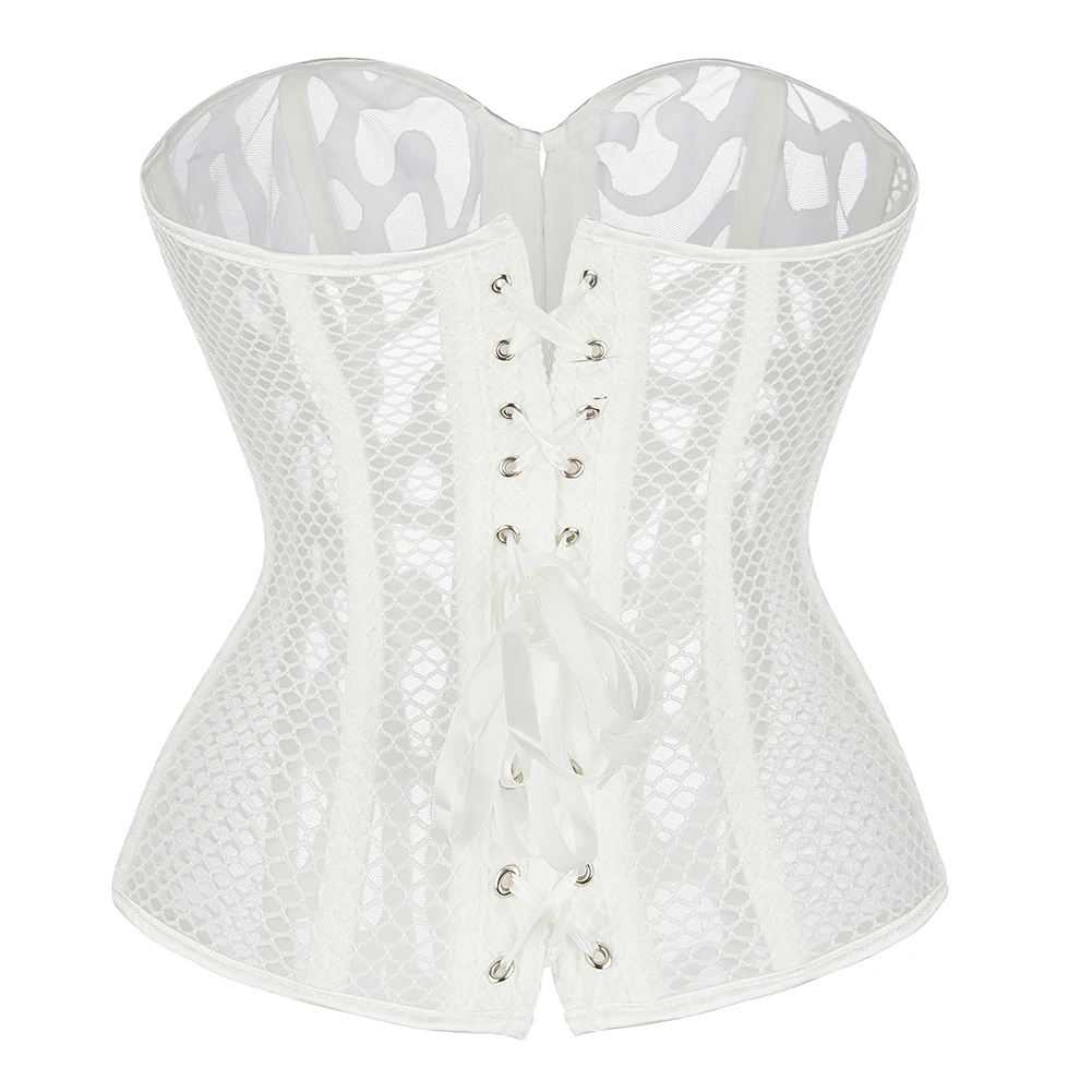 Plus Size Sexy Transparant Mesh Corselet Uitgehold Corset Bustier Top Ademende Shapewear Kostuums