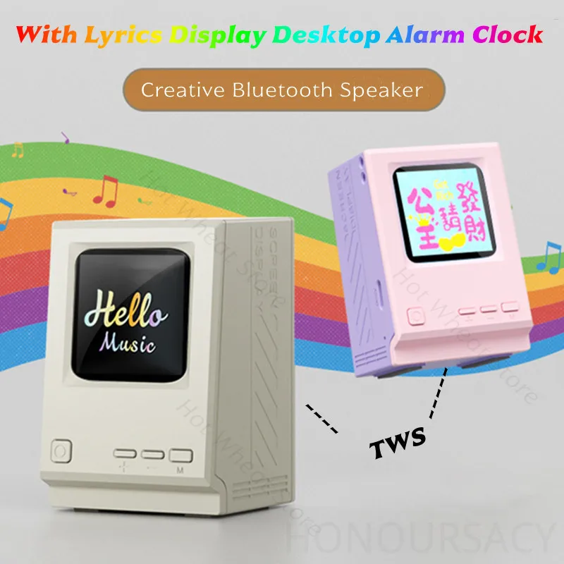 ريترو TWS سمّاعات بلوتوث ساعة منبه عملية لسطح المكتب مع عرض كلمات مضخم صوت ستيريو HIFI لهدايا عيد الميلاد الإبداعية #2